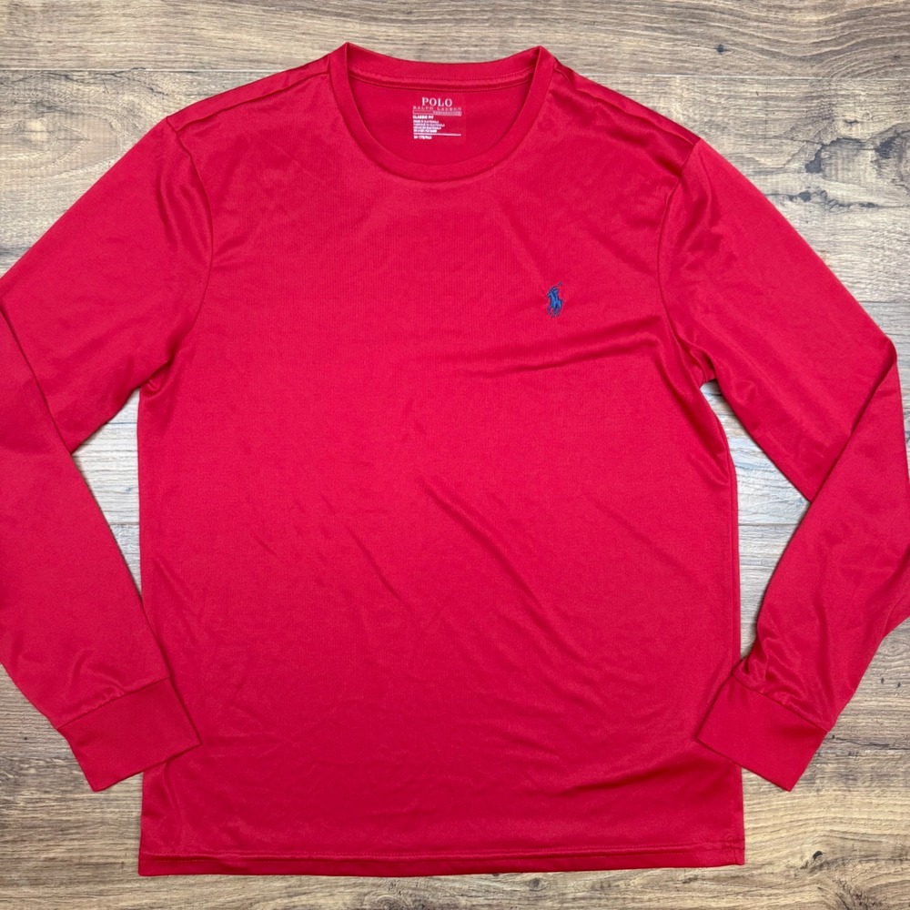 Polo Ralph Lauren Performance Mens Med Red Classic Fit Long‎ Sleeve Shirt Pony